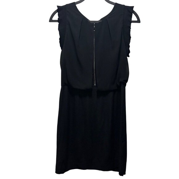 Sandro Paris Black Viscose Crepe Exposed Zipper Flutter Sleeve Dress Size 2 - Picture 2 of 10